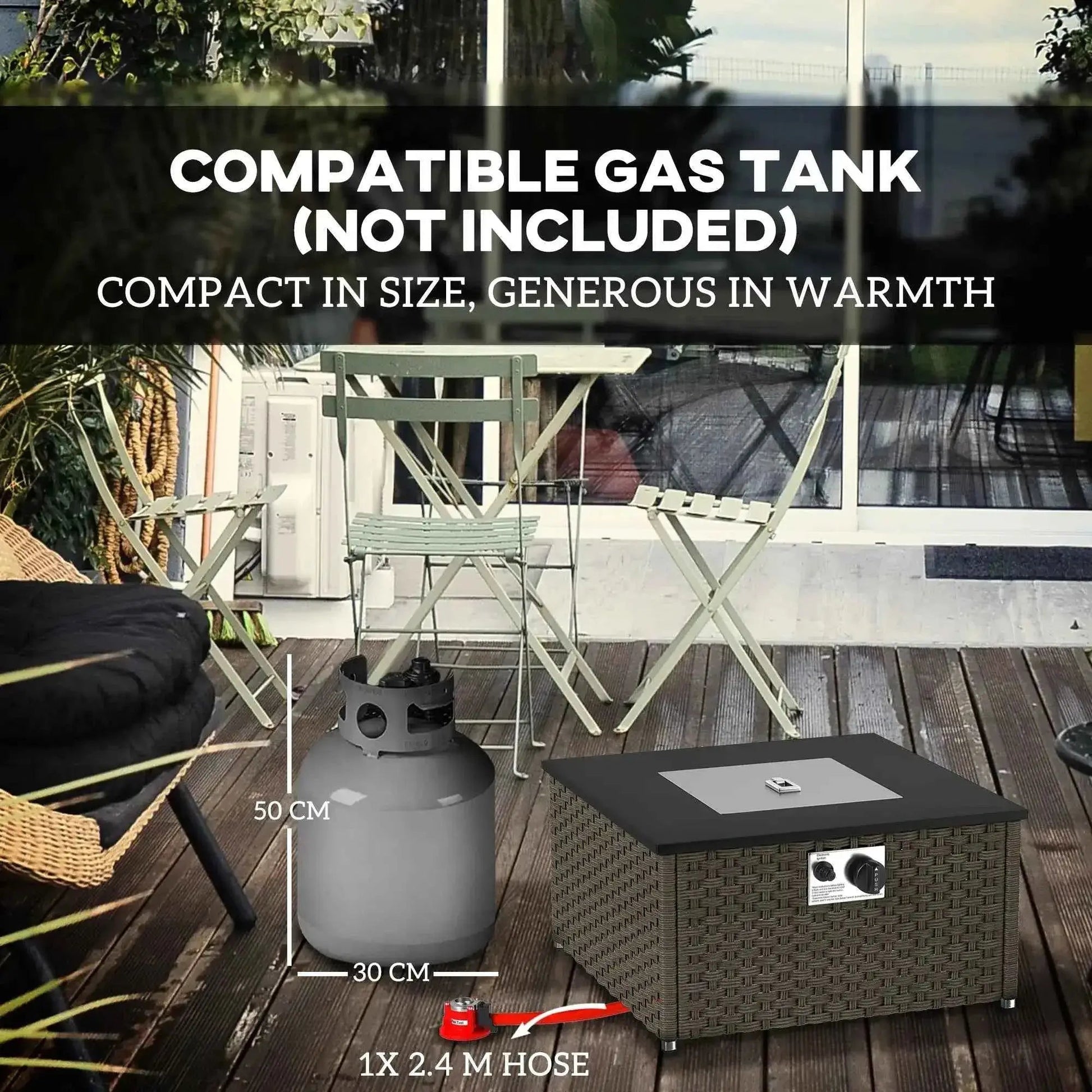 Outsunny Rattan Gas Fire Pit Table – 13KW Smokeless, Lid, Grey | 867-288V00GY