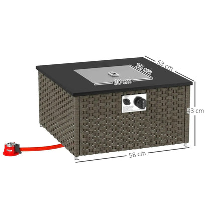 Outsunny Rattan Gas Fire Pit Table – 13KW Smokeless, Lid, Grey | 867-288V00GY