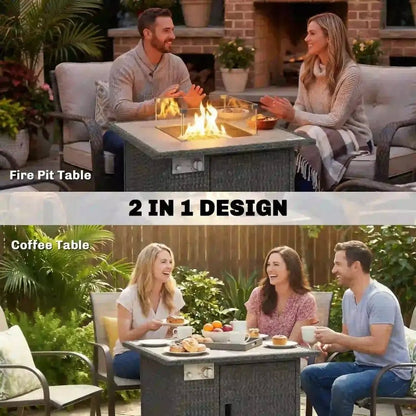 Outsunny Rattan Gas Fire Pit Table – 71cm Square with Wind Guard & Cover | 867 - 123V00CG - Fire Pits, Fireplaces, Heating