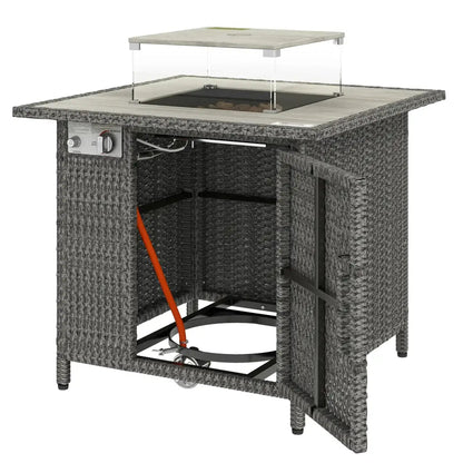 Outsunny Rattan Gas Fire Pit Table – 71cm Square with Wind Guard & Cover | 867 - 123V00CG - Fire Pits, Fireplaces, Heating