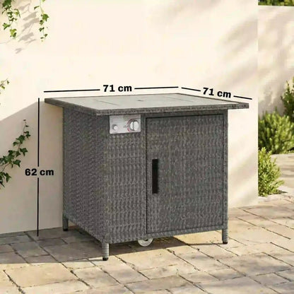 Outsunny Rattan Gas Fire Pit Table – 71cm Square with Wind Guard & Cover | 867 - 123V00CG - Fire Pits, Fireplaces, Heating