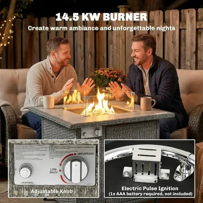 Outsunny Rattan Gas Fire Pit Table – 71cm Square with Wind Guard & Cover | 867 - 123V00CG - Fire Pits, Fireplaces, Heating