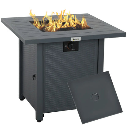 Outsunny Rattan - style Propane Gas Fire Pit Table with 40,000 BTU Burner, Square Smokeless Firepit Patio Heater with Thermocouple, Lava Rocks, Waterproof Cover, Spark Guard and Lid, Grey 842 - 303V70GY - Garden & Outdoor