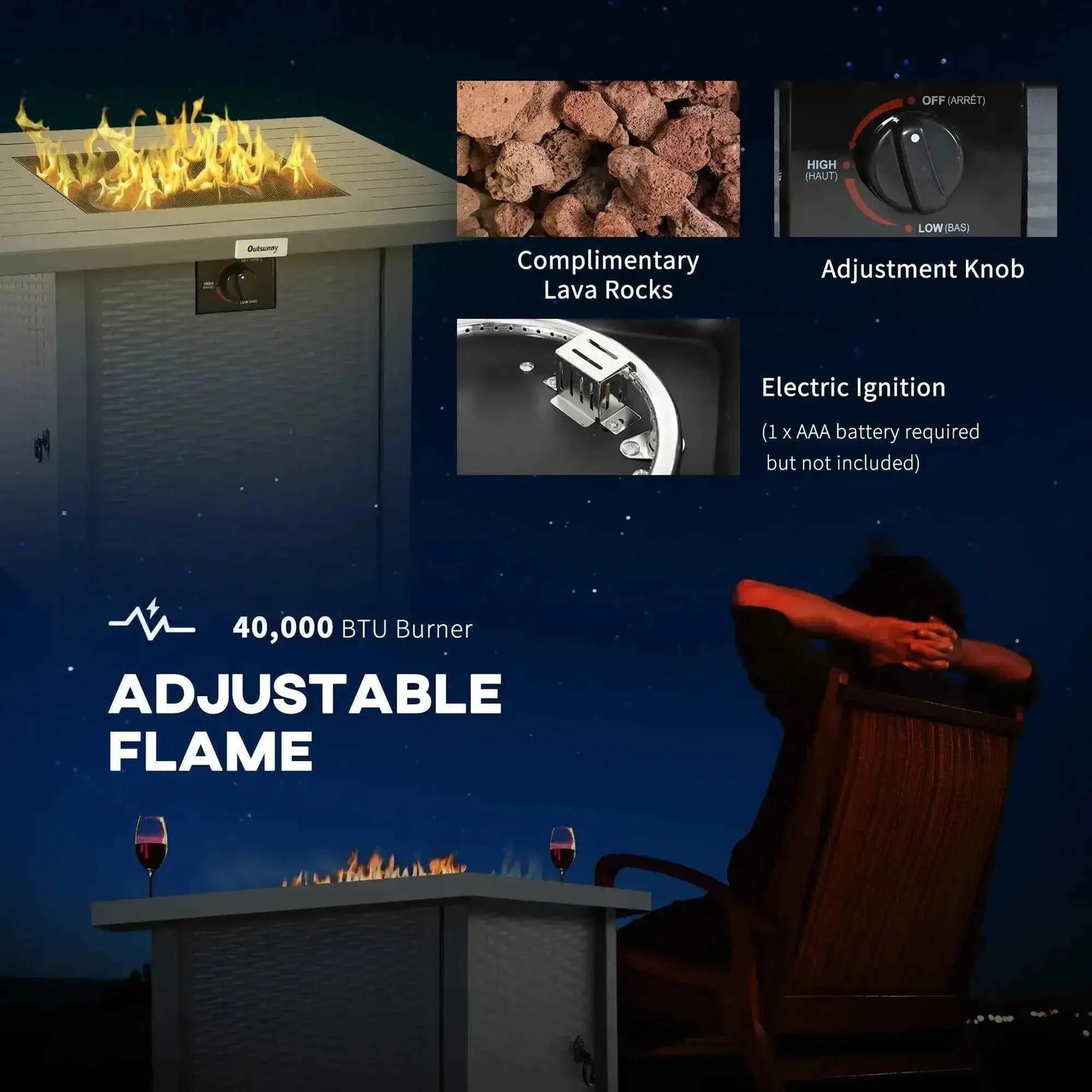 Outsunny Rattan Propane Gas Fire Pit Table, 40,000 BTU - Grey  | 842-303V70GY