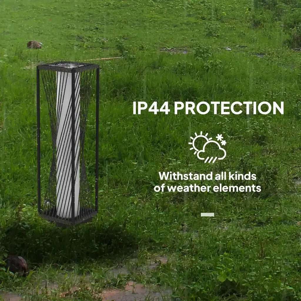 Outsunny rattan solar floor lamp in black with white central column and ip44 weather protection for outdoor use