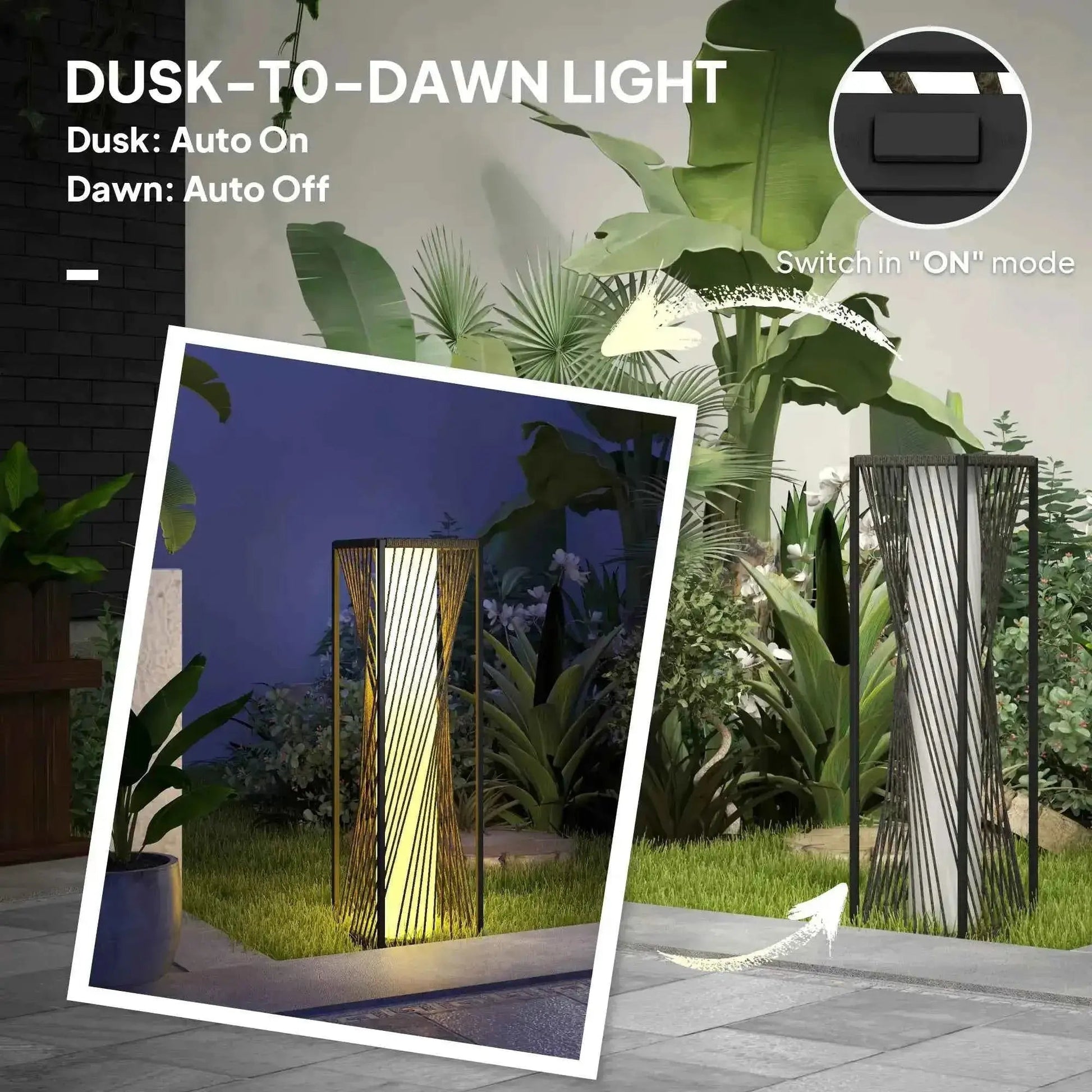 Outsunny Rattan Solar Floor Lamp, Auto On/Off LED Garden Lights - Grey| 867-265V00GY