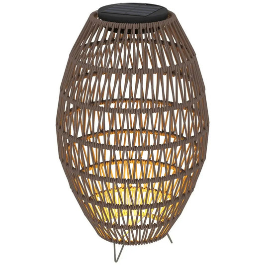 Outsunny Rattan Solar Lamp, Garden Solar Lantern with Auto On/Off Light, IP44 Waterproof, Decorative Outdoor Rattan Lamp for Porch, Pathway, Dark Brown 867 - 264V00DR - Garden & Outdoor