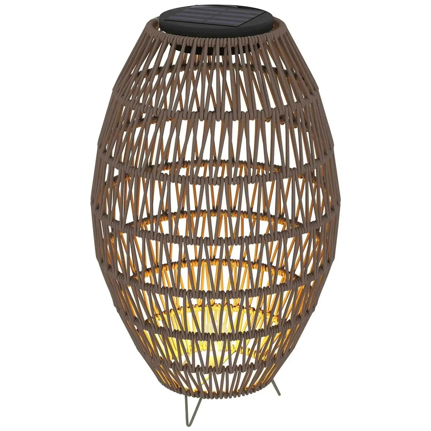 Outsunny Rattan Solar Lamp, Auto On/Off Garden Lantern - Dark Brown | 867-264V00DR