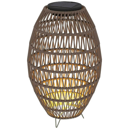 Outsunny Rattan Solar Lamp, Auto On/Off Garden Lantern - Dark Brown | 867-264V00DR