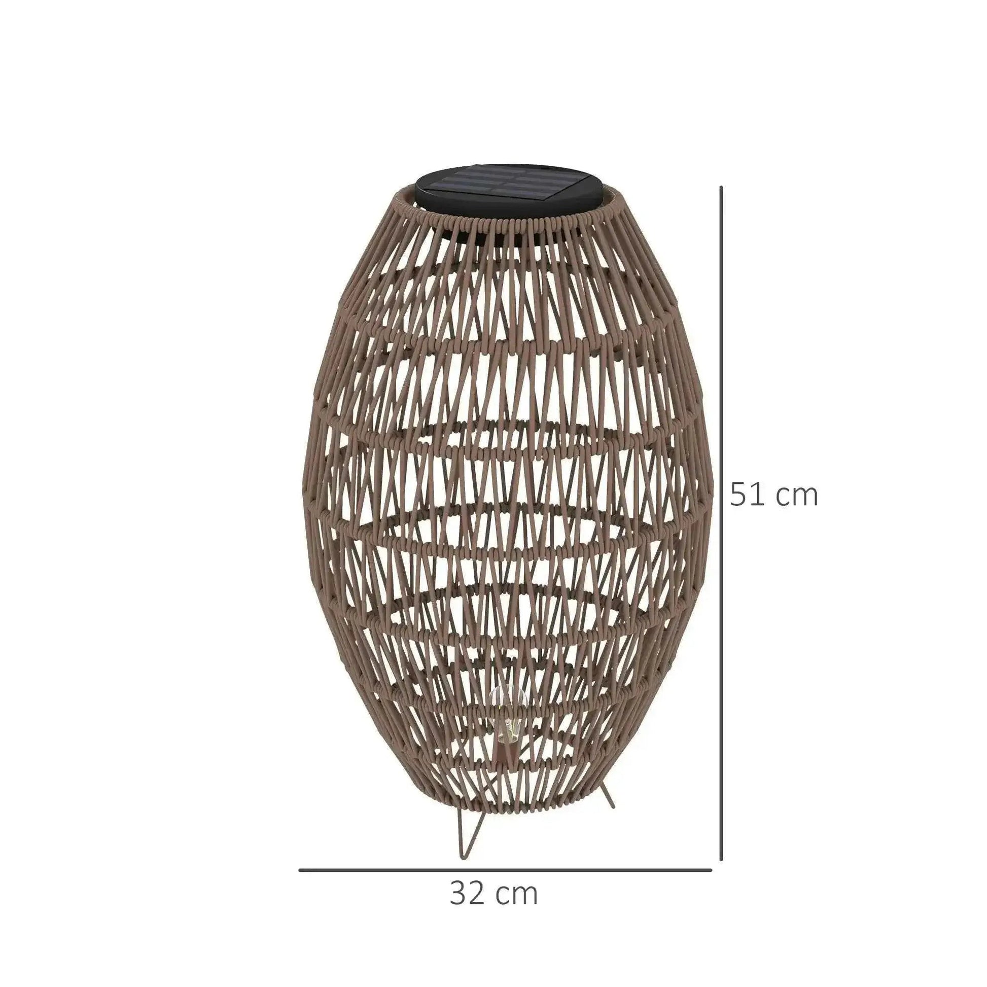 Outsunny Rattan Solar Lamp, Auto On/Off Garden Lantern - Dark Brown | 867-264V00DR