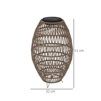Outsunny Rattan Solar Lamp, Auto On/Off Garden Lantern - Dark Brown | 867-264V00DR