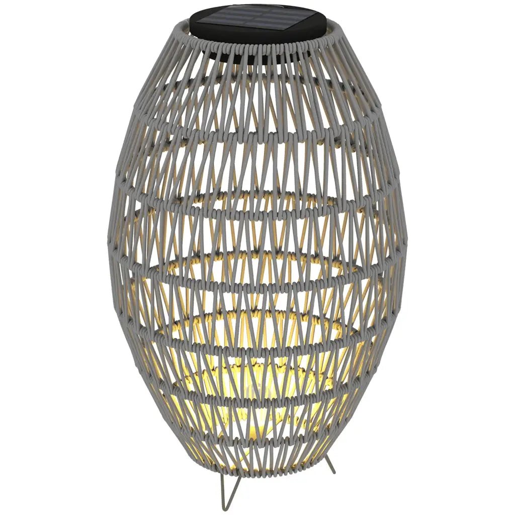 Outsunny Rattan Solar Lamp, Garden Solar Lantern with Auto On/Off Light, IP44 Waterproof, Decorative Outdoor Rattan Lamp for Porch, Pathway, Grey 867 - 264V00GY - Garden & Outdoor