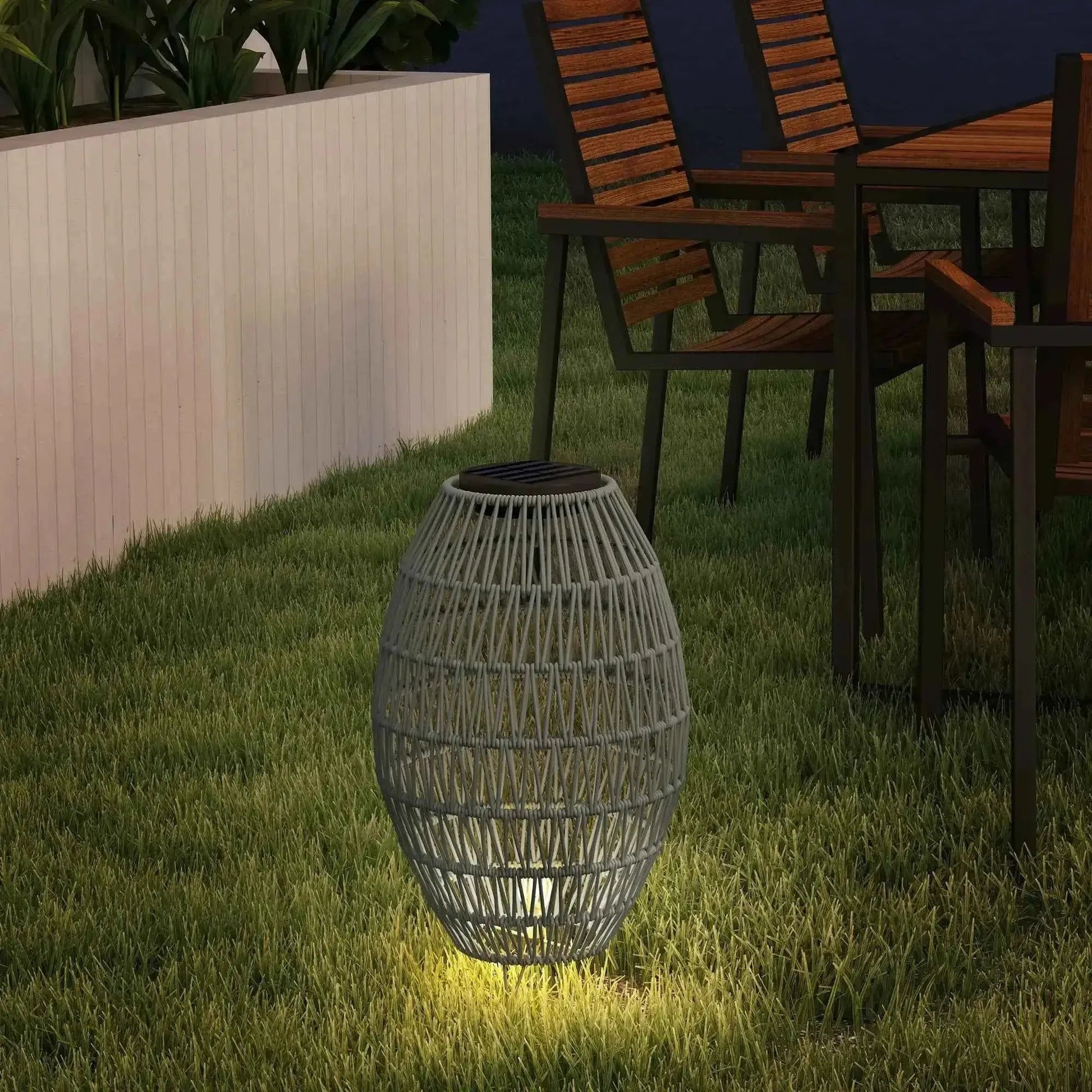 Outsunny Rattan Solar Lamp, Auto On/Off Garden Lantern - Grey | 867-264V00GY
