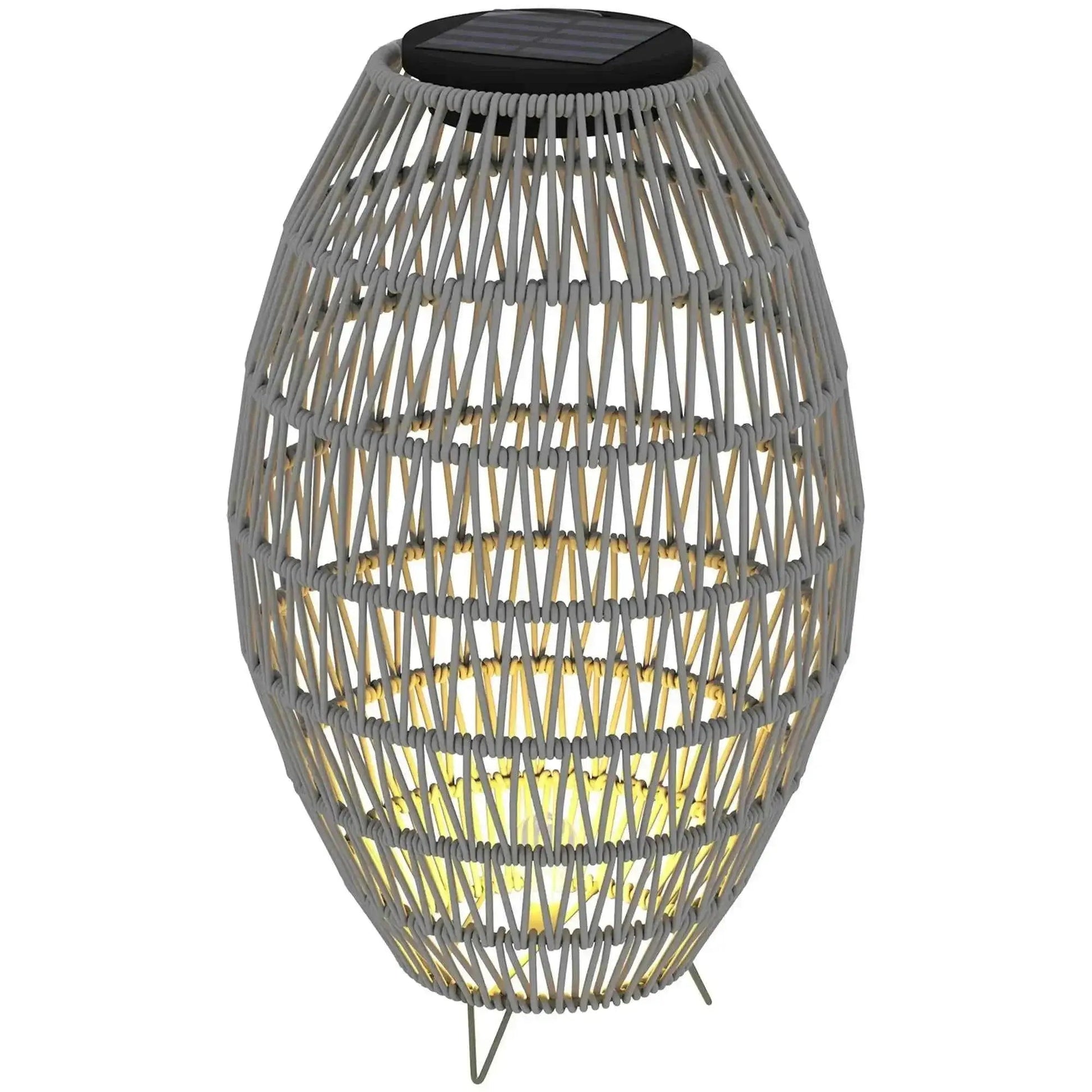 Outsunny Rattan Solar Lamp, Auto On/Off Garden Lantern - Grey | 867-264V00GY