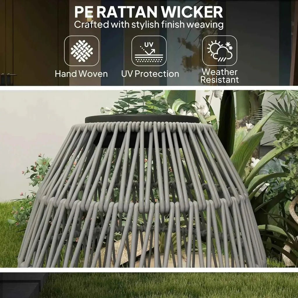 Gray pe rattan wicker outdoor lamp with hand-woven conical design and black top for garden use by Outsunny