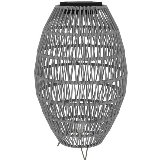 Outsunny Rattan Solar Lamp, Auto On/Off Garden Lantern - Grey | 867-264V00GY