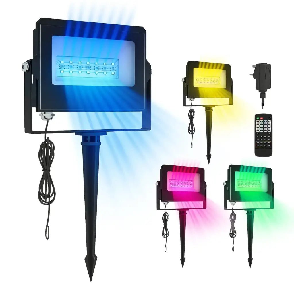Outsunny RGB Garden Stake & Wall‑Mount Lights – Remote Control, IP65 Waterproof | 84J‑212V70BK - Furniture, Lighting & Decor