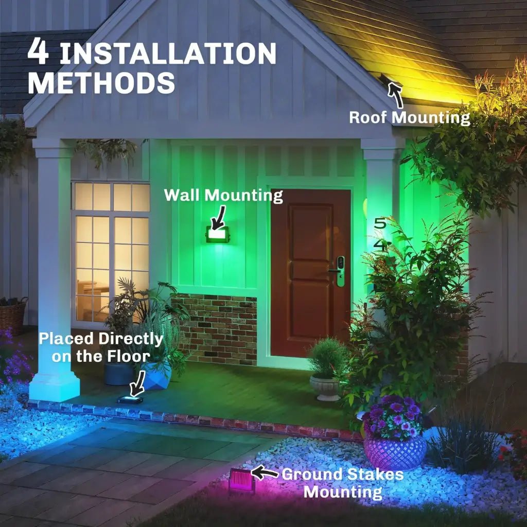 Outsunny RGB Garden Stake & Wall‑Mount Lights – Remote Control, IP65 Waterproof | 84J‑212V70BK - Furniture, Lighting & Decor