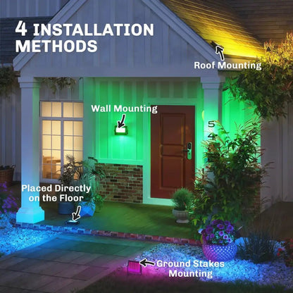 Outsunny RGB Garden Stake & Wall‑Mount Lights – Remote Control, IP65 Waterproof | 84J‑212V70BK - Furniture, Lighting & Decor