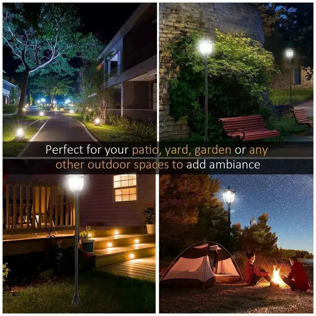 Silver-finished classic style outdoor lantern lamp with warm glow from outsunny solar garden post set in black