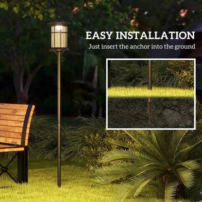 Black lantern-style solar garden light with warm glow and slender pole from outsunny traditional solar lamp post set