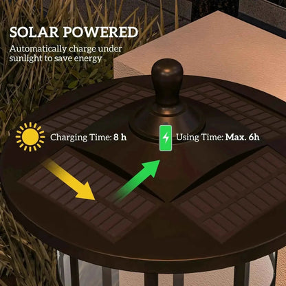Dark brown solar-powered outdoor lantern with textured top and black finial from Outsunny traditional lamp posts set