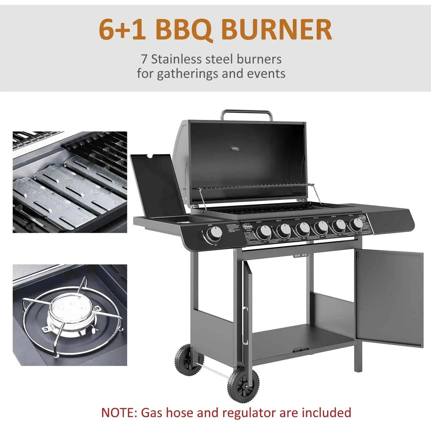Outsunny Seven-Burner Gas BBQ Grill - Grey | 846-065V70GY