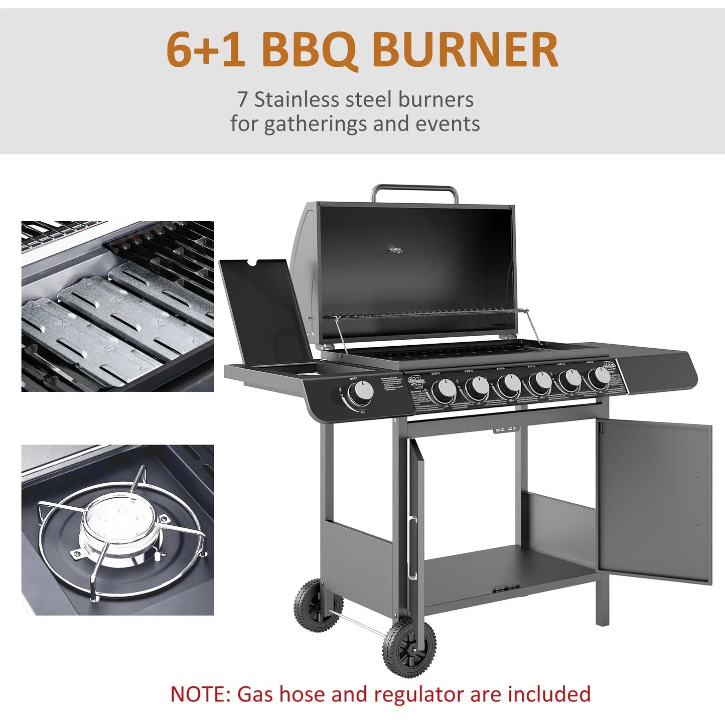Outsunny Seven - Burner Gas BBQ Grill - Grey | 846 - 065V70GY - Gas BBQs