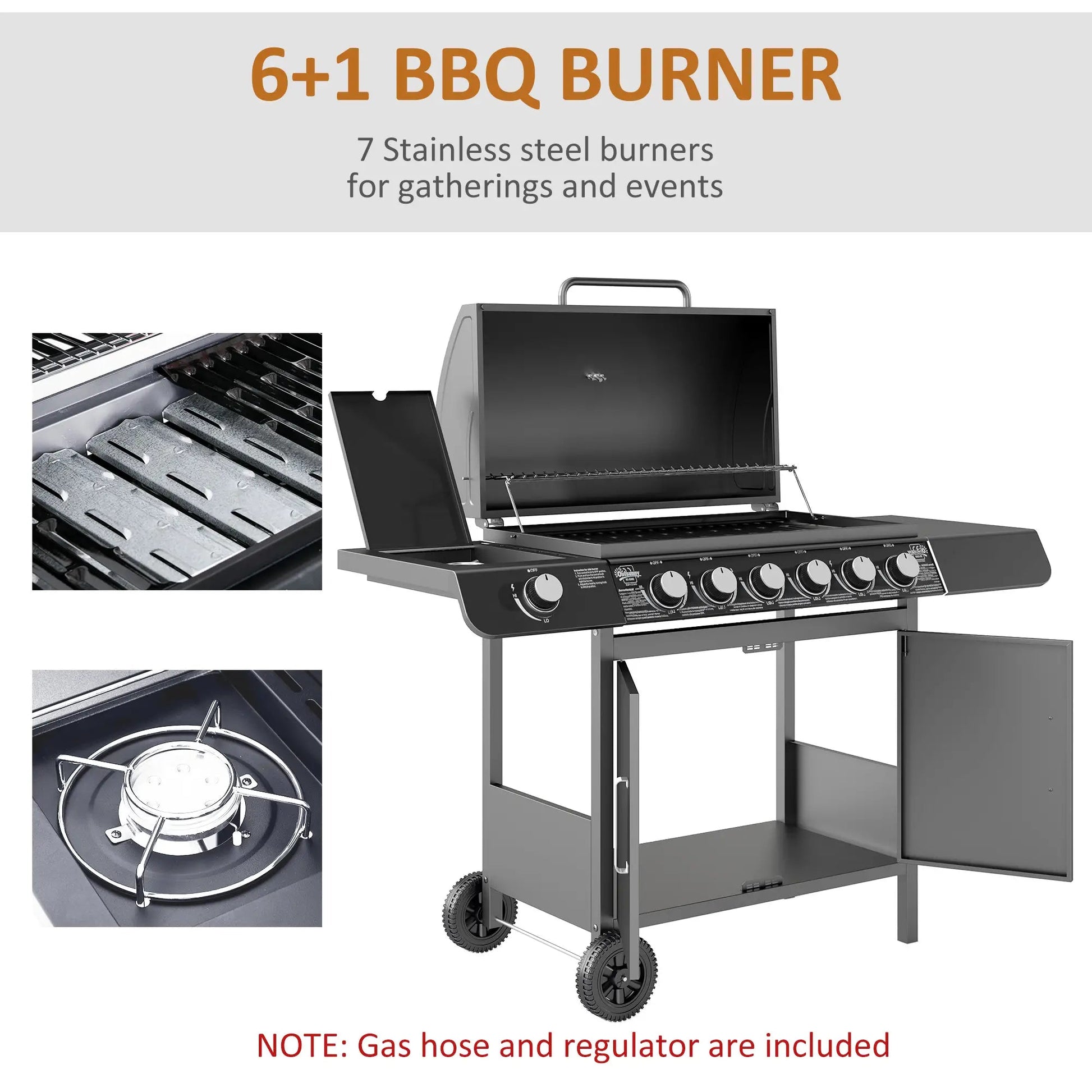 Outsunny Seven - Burner Gas BBQ Grill - Grey | 846 - 065V70GY - Gas BBQs