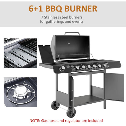 Outsunny Seven - Burner Gas BBQ Grill - Grey | 846 - 065V70GY - Gas BBQs