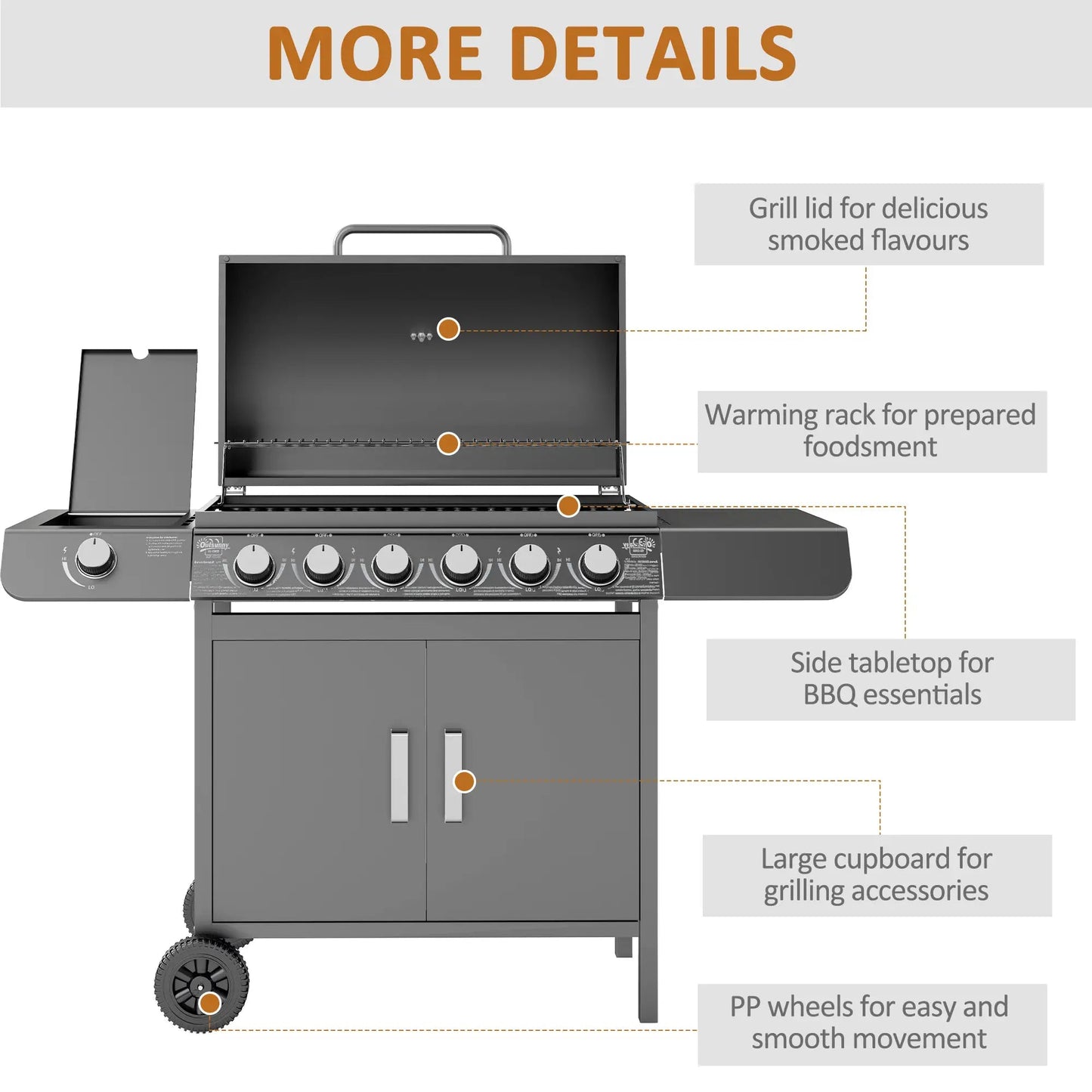 Outsunny Seven - Burner Gas BBQ Grill - Grey | 846 - 065V70GY - Gas BBQs