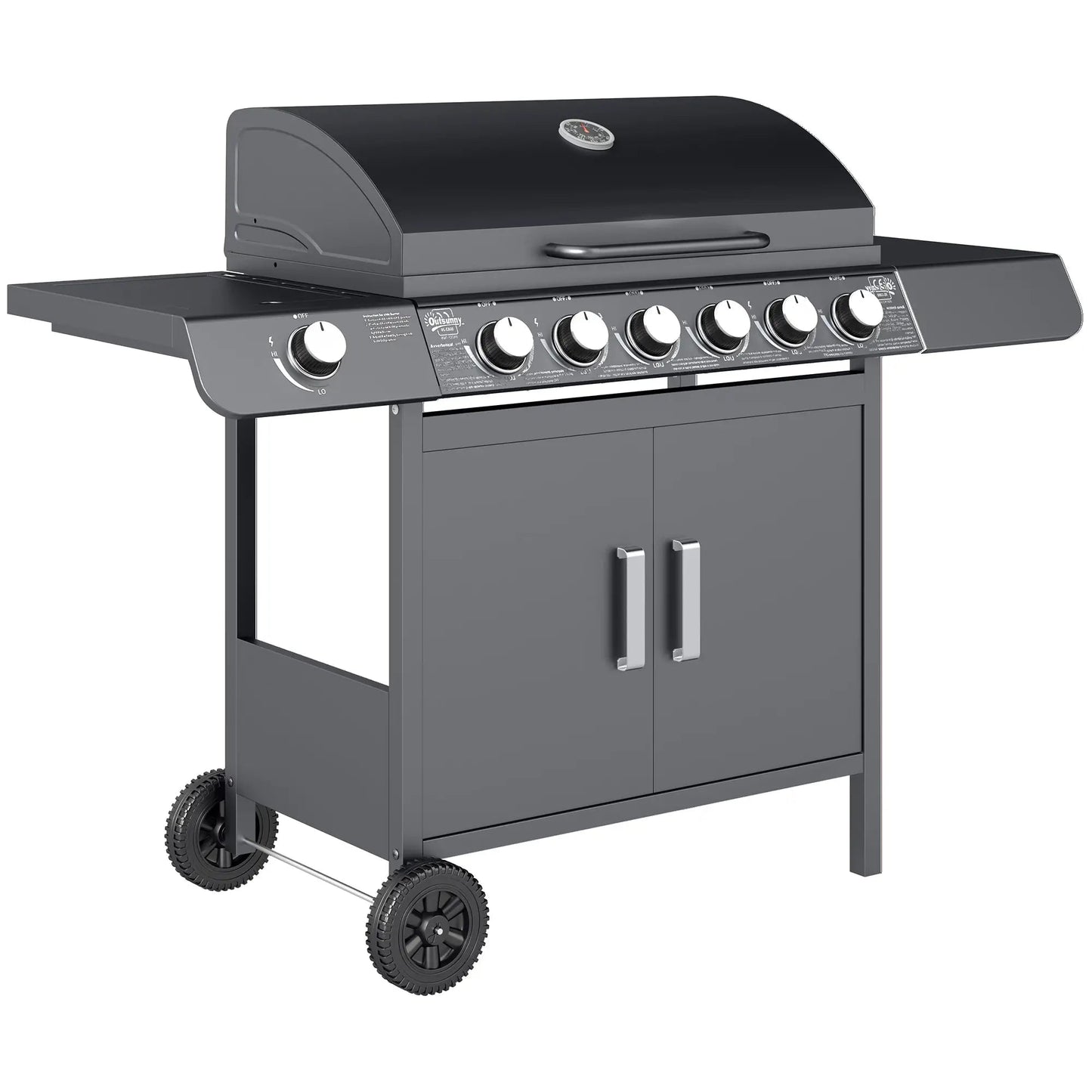 Outsunny Seven - Burner Gas BBQ Grill - Grey | 846 - 065V70GY - Gas BBQs