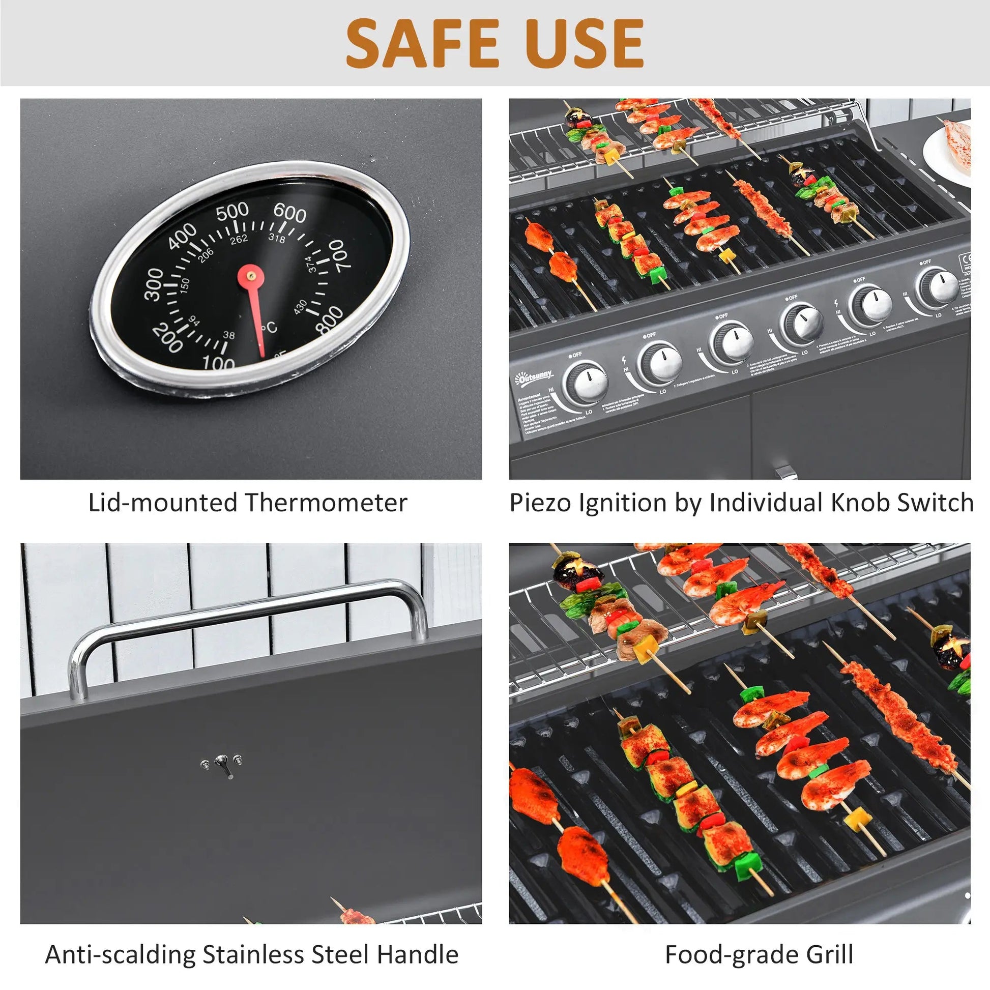 Outsunny Seven - Burner Gas BBQ Grill - Grey | 846 - 065V70GY - Gas BBQs