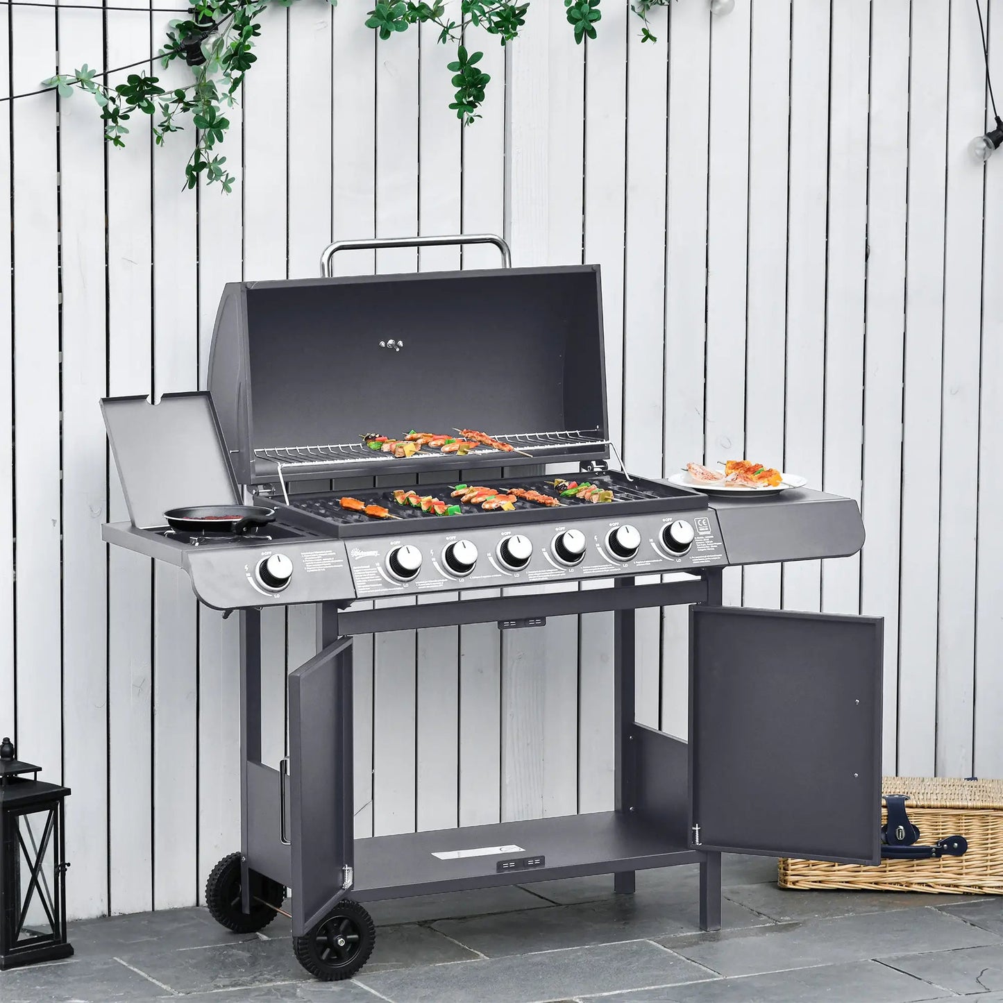Outsunny Seven - Burner Gas BBQ Grill - Grey | 846 - 065V70GY - Gas BBQs