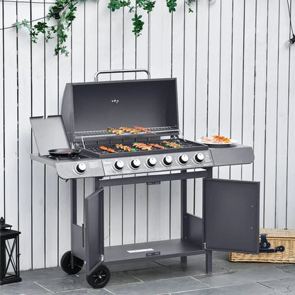 Outsunny Seven - Burner Gas BBQ Grill - Grey | 846 - 065V70GY - Gas BBQs