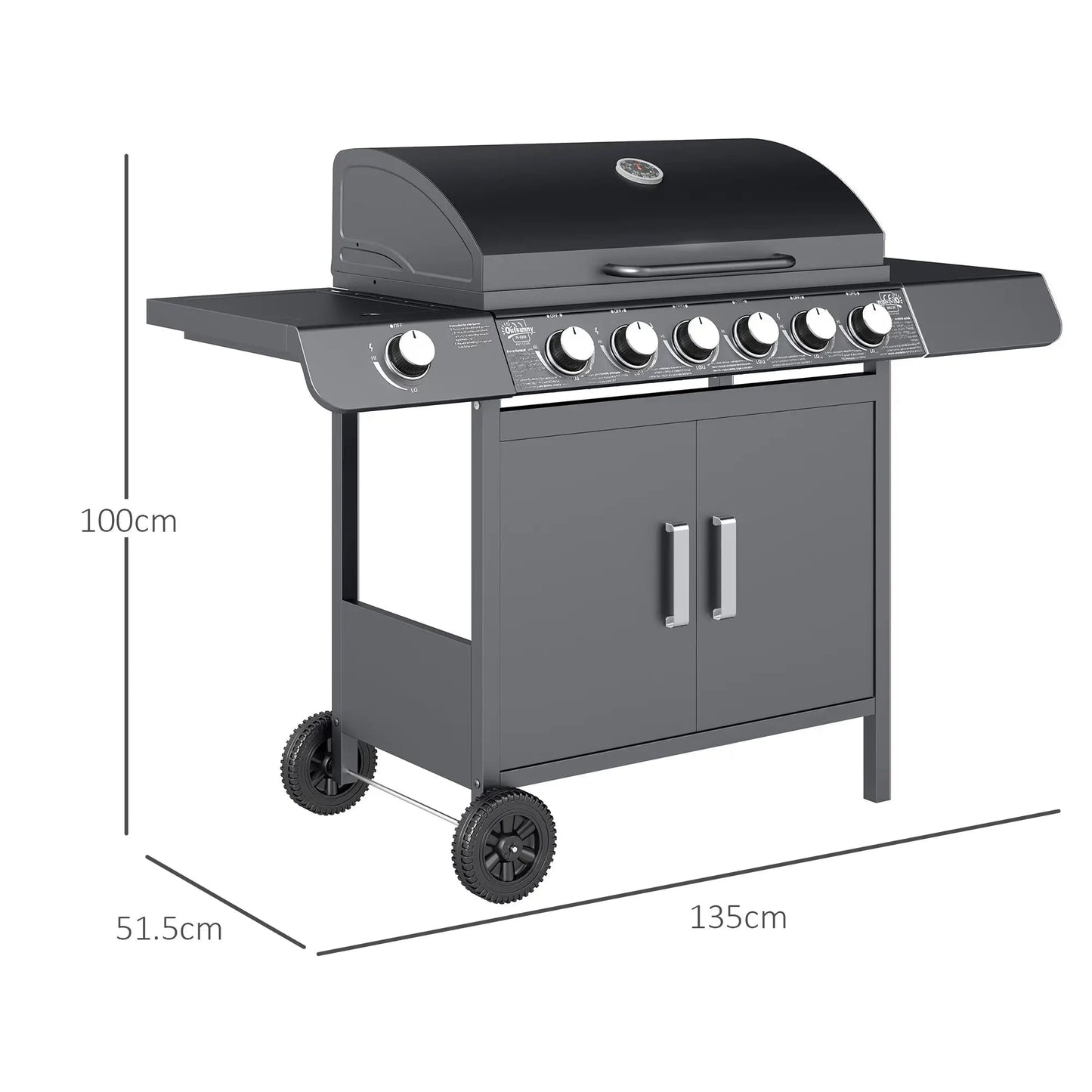 Outsunny Seven - Burner Gas BBQ Grill - Grey | 846 - 065V70GY - Gas BBQs