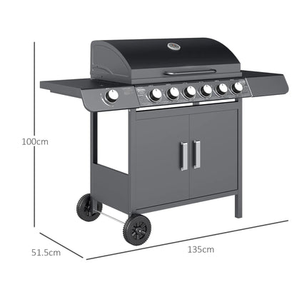 Outsunny Seven - Burner Gas BBQ Grill - Grey | 846 - 065V70GY - Gas BBQs