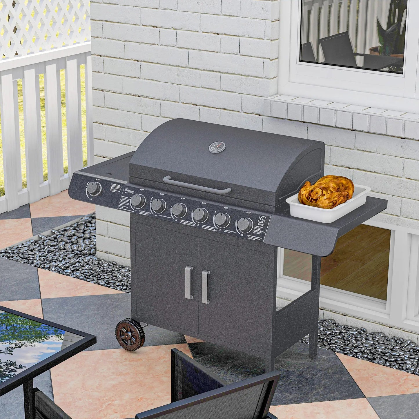 Outsunny Seven - Burner Gas BBQ Grill - Grey | 846 - 065V70GY - Gas BBQs