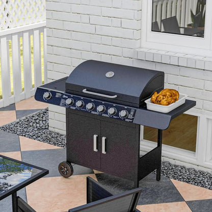 Outsunny Seven Burner Gas Grill, with Integrated Thermometer and Storage 846 - 065V70 - Garden & Outdoor