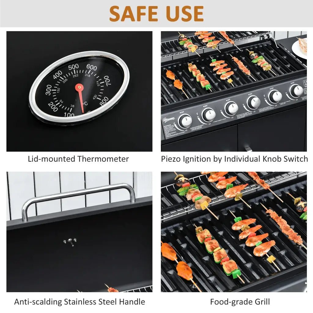 Outsunny Seven Burner Gas Grill, with Integrated Thermometer and Storage 846 - 065V70 - Garden & Outdoor