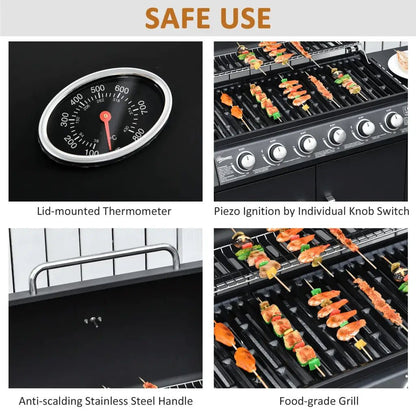 Outsunny Seven Burner Gas Grill, with Integrated Thermometer and Storage 846 - 065V70 - Garden & Outdoor