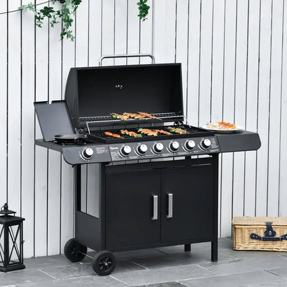 Outsunny Seven Burner Gas Grill, with Integrated Thermometer and Storage 846 - 065V70 - Garden & Outdoor