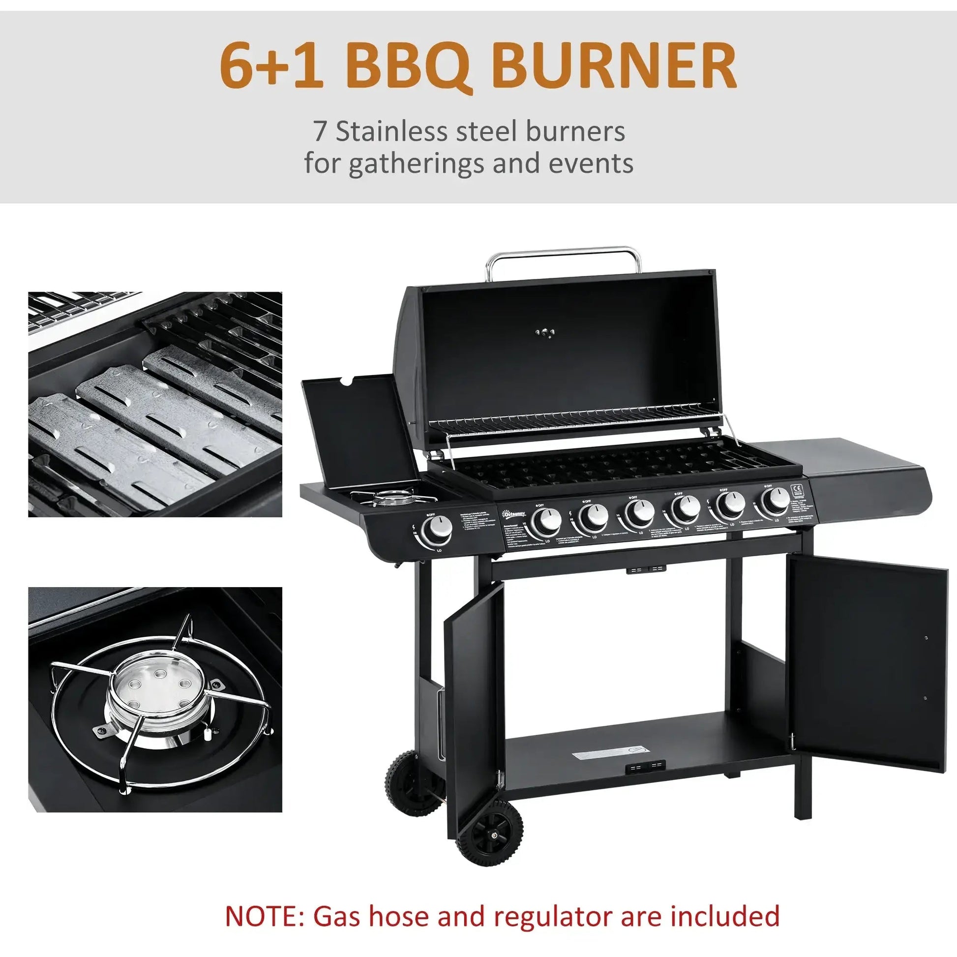 Outsunny Seven Burner Gas Grill, with Integrated Thermometer and Storage 846 - 065V70 - Garden & Outdoor