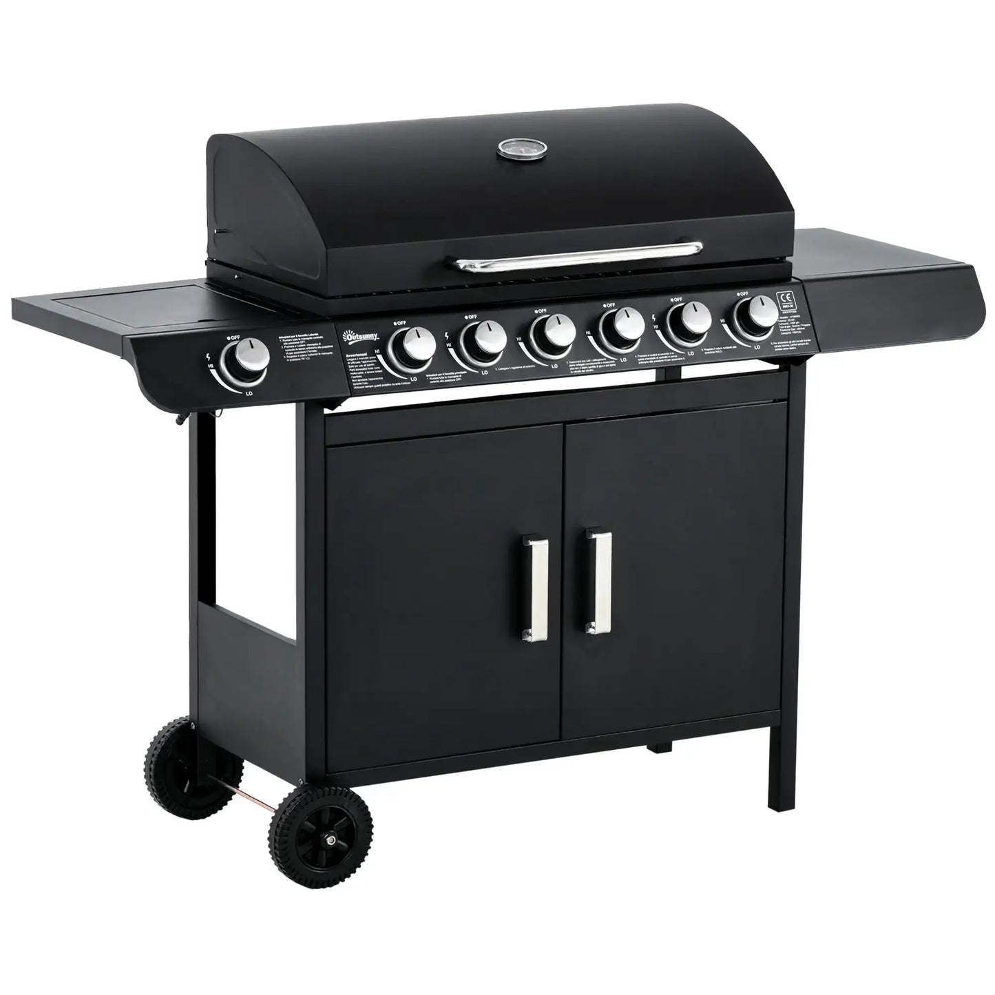 Outsunny Seven Burner Gas Grill, with Integrated Thermometer and Storage 846 - 065V70 - Garden & Outdoor