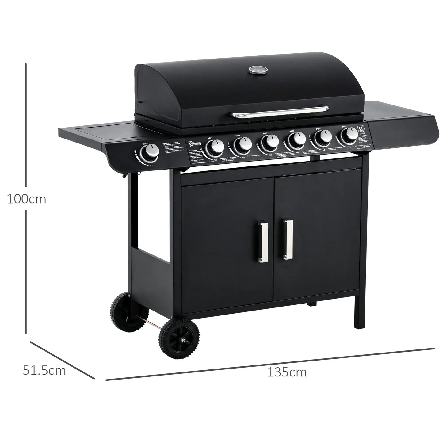 Outsunny Seven Burner Gas Grill, with Integrated Thermometer and Storage 846 - 065V70 - Garden & Outdoor