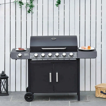 Outsunny Seven Burner Gas Grill, with Integrated Thermometer and Storage  - Black| 846-065V70