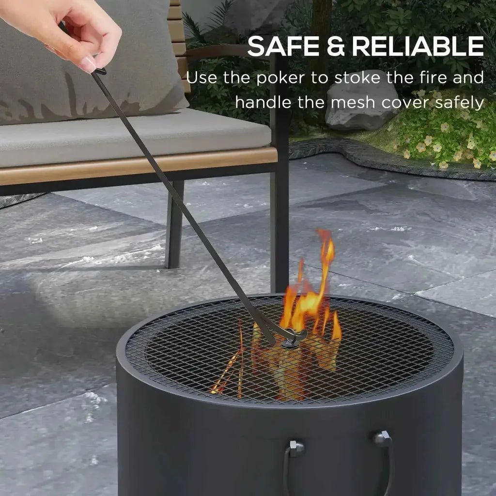 Outsunny smokeless portable fire pit in dark grey metal with mesh spark screen and handle for easy transport