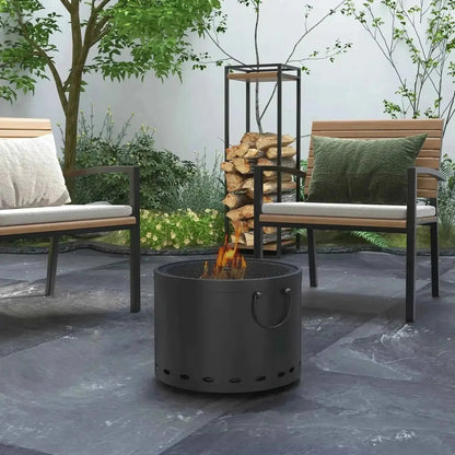 Outsunny smokeless portable fire pit in dark grey metal with handle ventilation holes spark screen and poker included