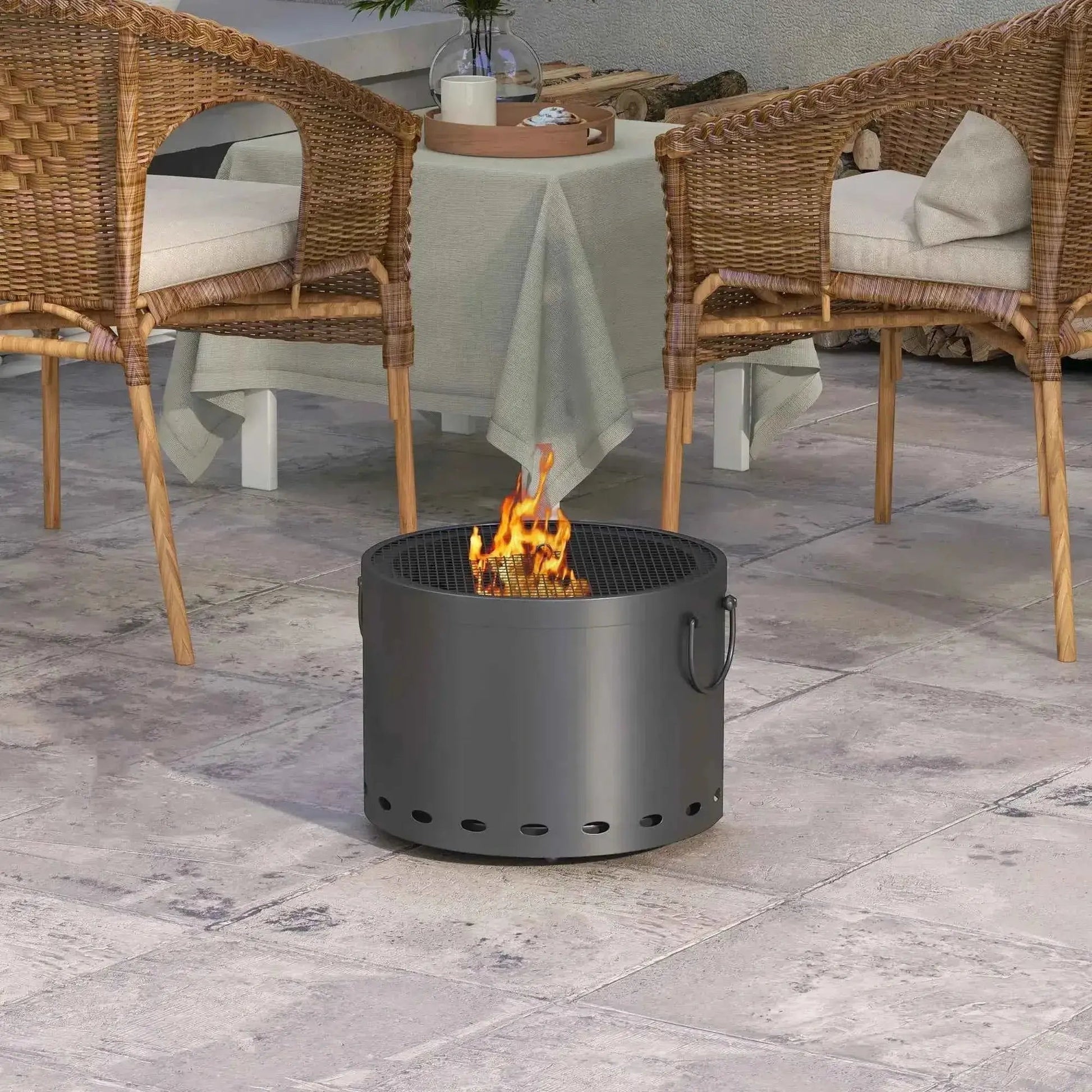 Outsunny Smokeless Portable Fire Pit, 38cm with Spark Screen & Poker - Dark Grey | 842-325V00CG