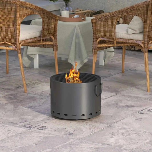 Outsunny Smokeless Portable Fire Pit, 38cm with Spark Screen & Poker - Dark Grey | 842-325V00CG